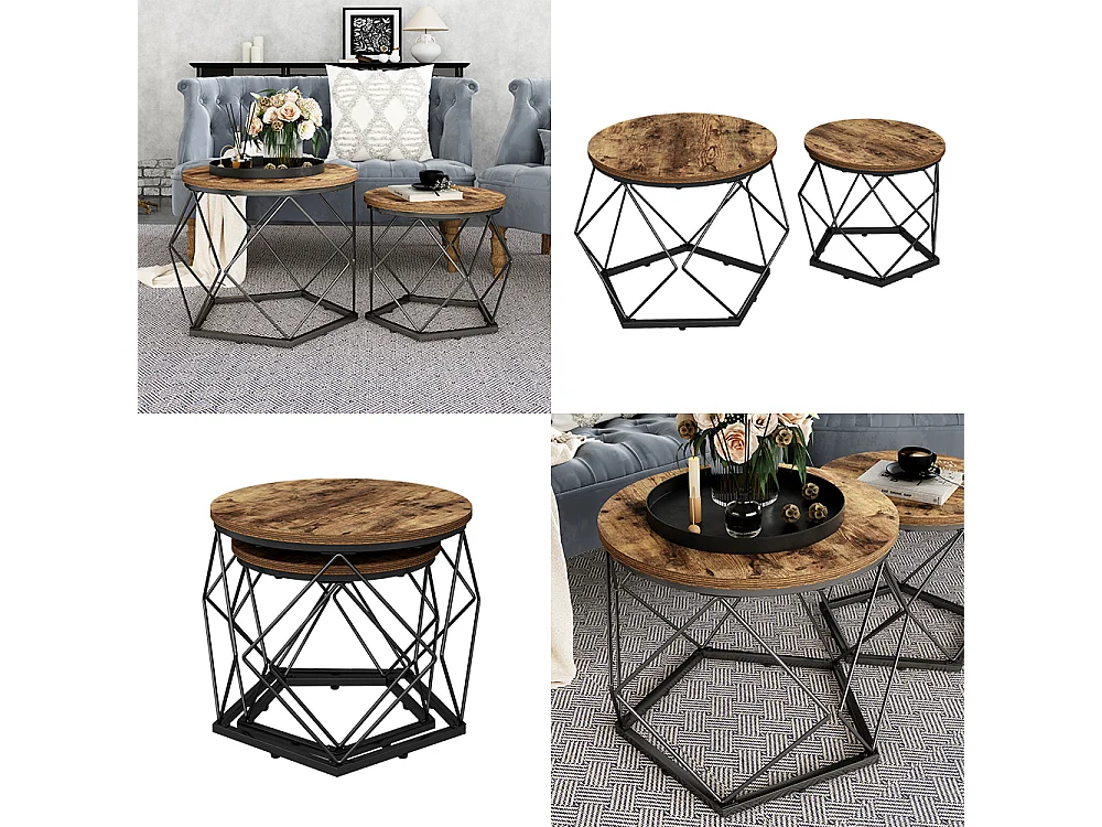 Set de tables basses chêne rustique 50x40x50 fyrk