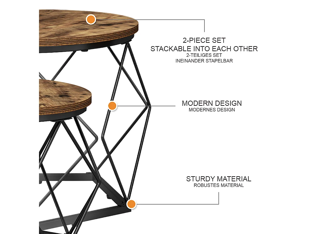Set de tables basses chêne rustique 50x40x50 fyrk
