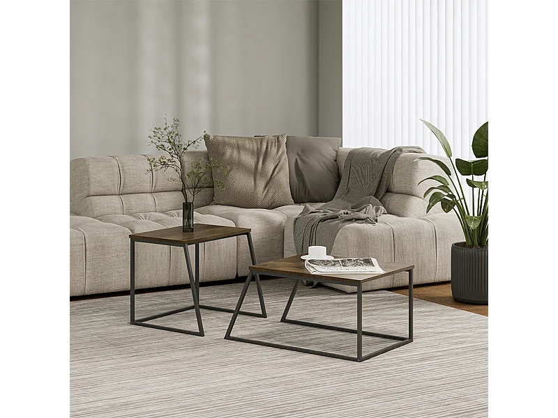 Set de tables basses chêne rustique/noir 60x50x38 myra