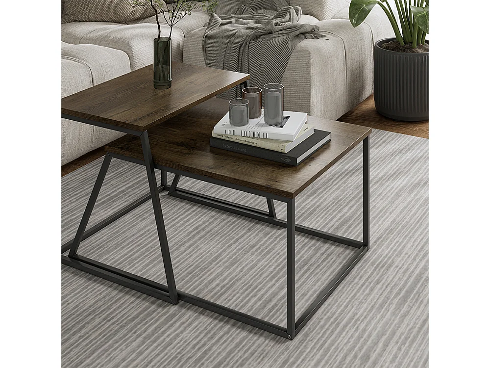 Couchtisch-Set eiche rustikal/schwarz 60x50x38 myra