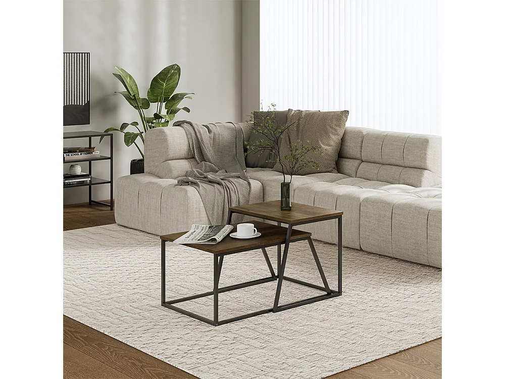 Couchtisch-Set eiche rustikal/schwarz 60x50x38 myra