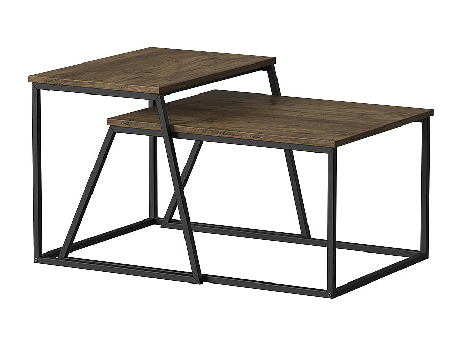 Set de tables basses chêne rustique/noir 60x50x38 myra