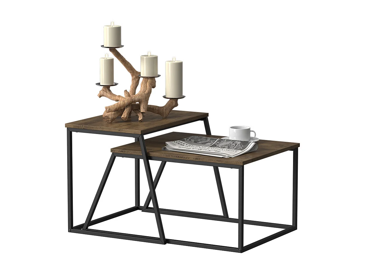 Set de tables basses chêne rustique/noir 60x50x38 myra