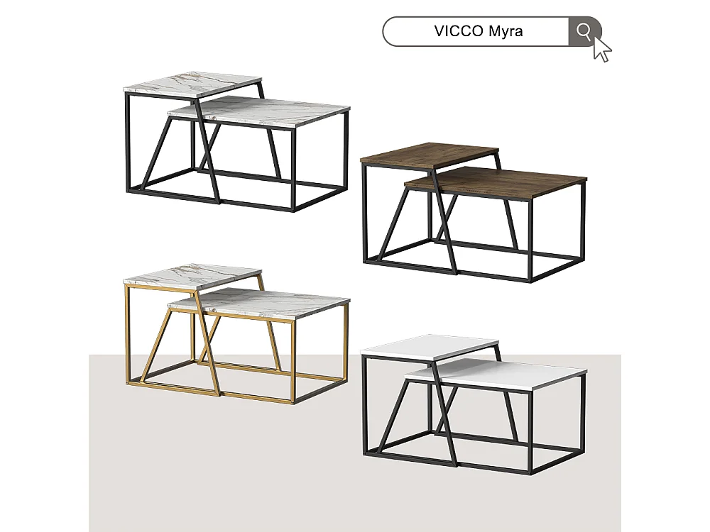 Set de tables basses chêne rustique/noir 60x50x38 myra