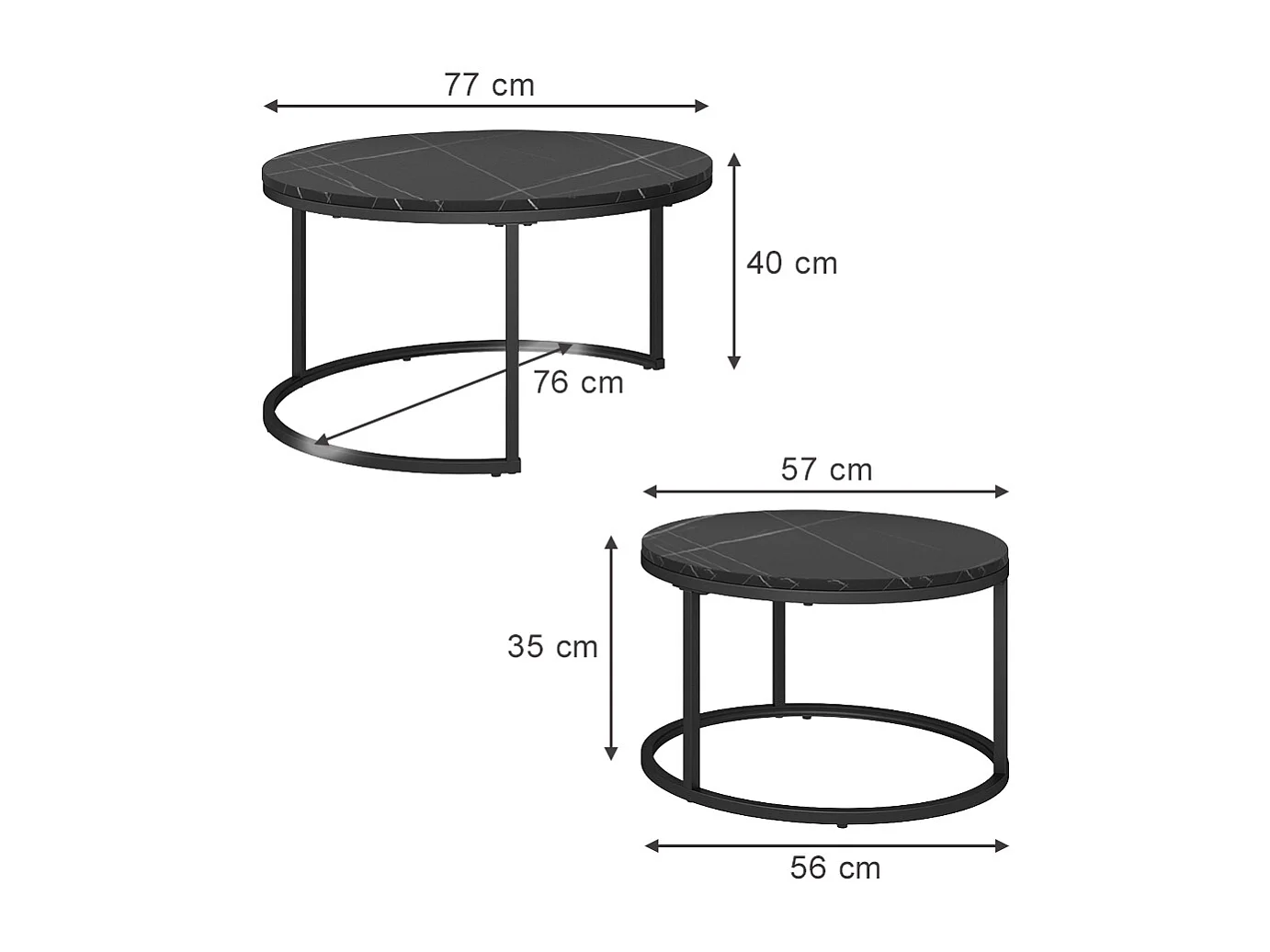 Set di tavolini nero 77x40x40 montreal