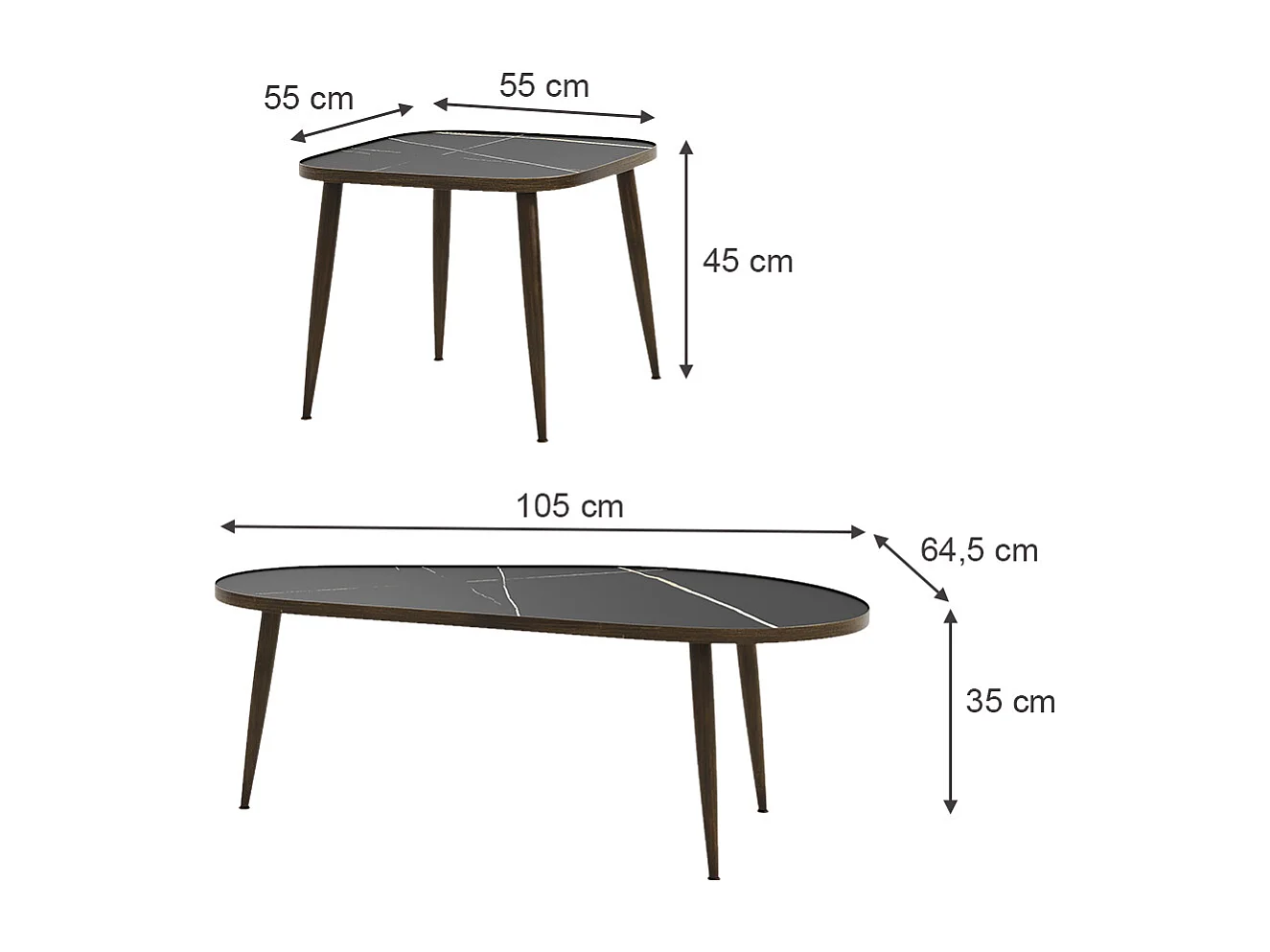 Set de tables basses noir 105x64.5x35 manitoba