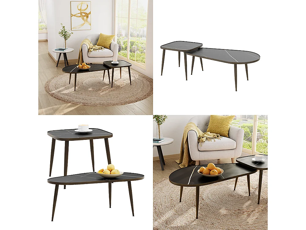 Set de tables basses noir 105x64.5x35 manitoba