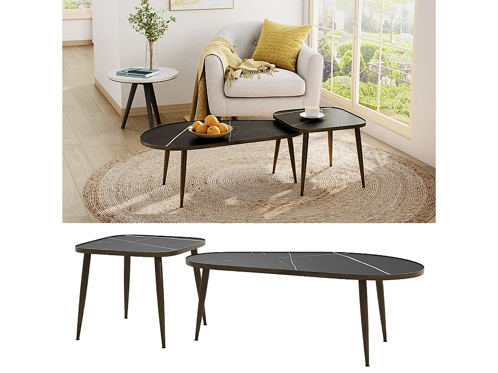 Set de tables basses noir 105x64.5x35 manitoba