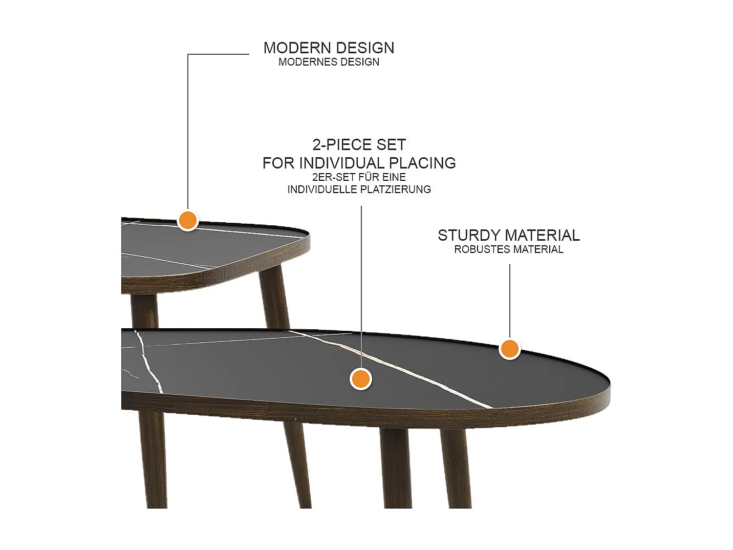 Set de tables basses noir 105x64.5x35 manitoba