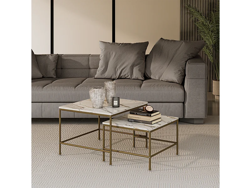 Zestaw stolików kawowych biały/złoty 60x60x45 ramio