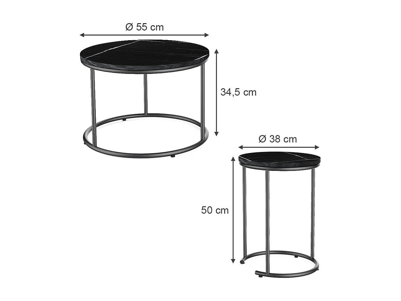 Tavolino da divano marmo nero 55x55x34.5 ottawa