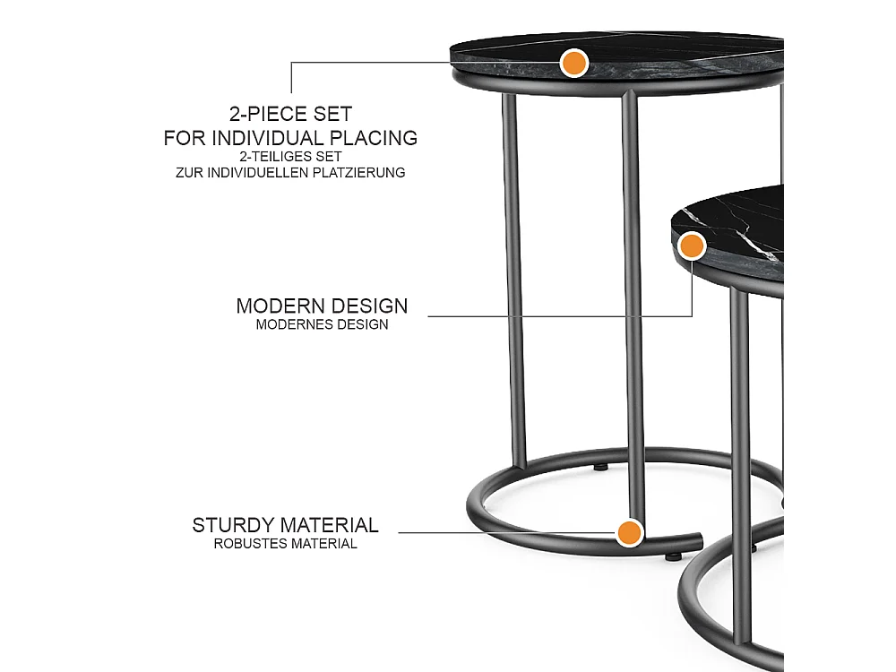Set de tables basses marbre noir 55x55x34.5 ottawa