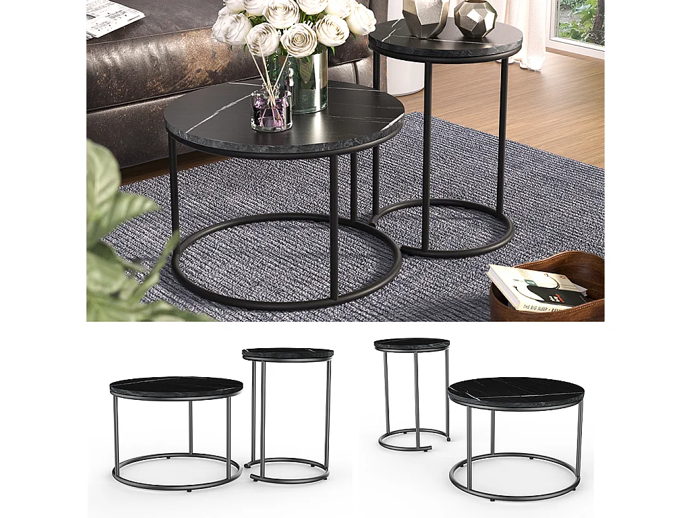 Set de tables basses marbre noir 55x55x34.5 ottawa