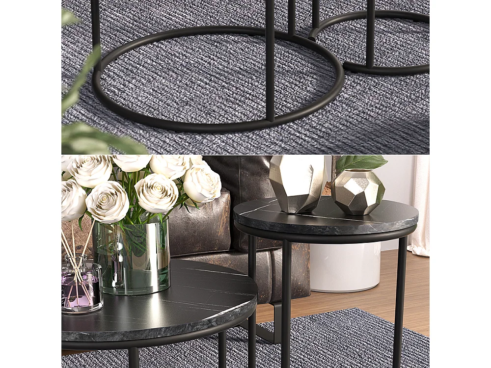 Set de tables basses marbre noir 55x55x34.5 ottawa