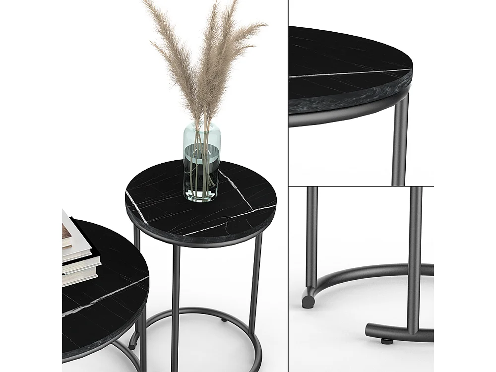 Set de tables basses marbre noir 55x55x34.5 ottawa
