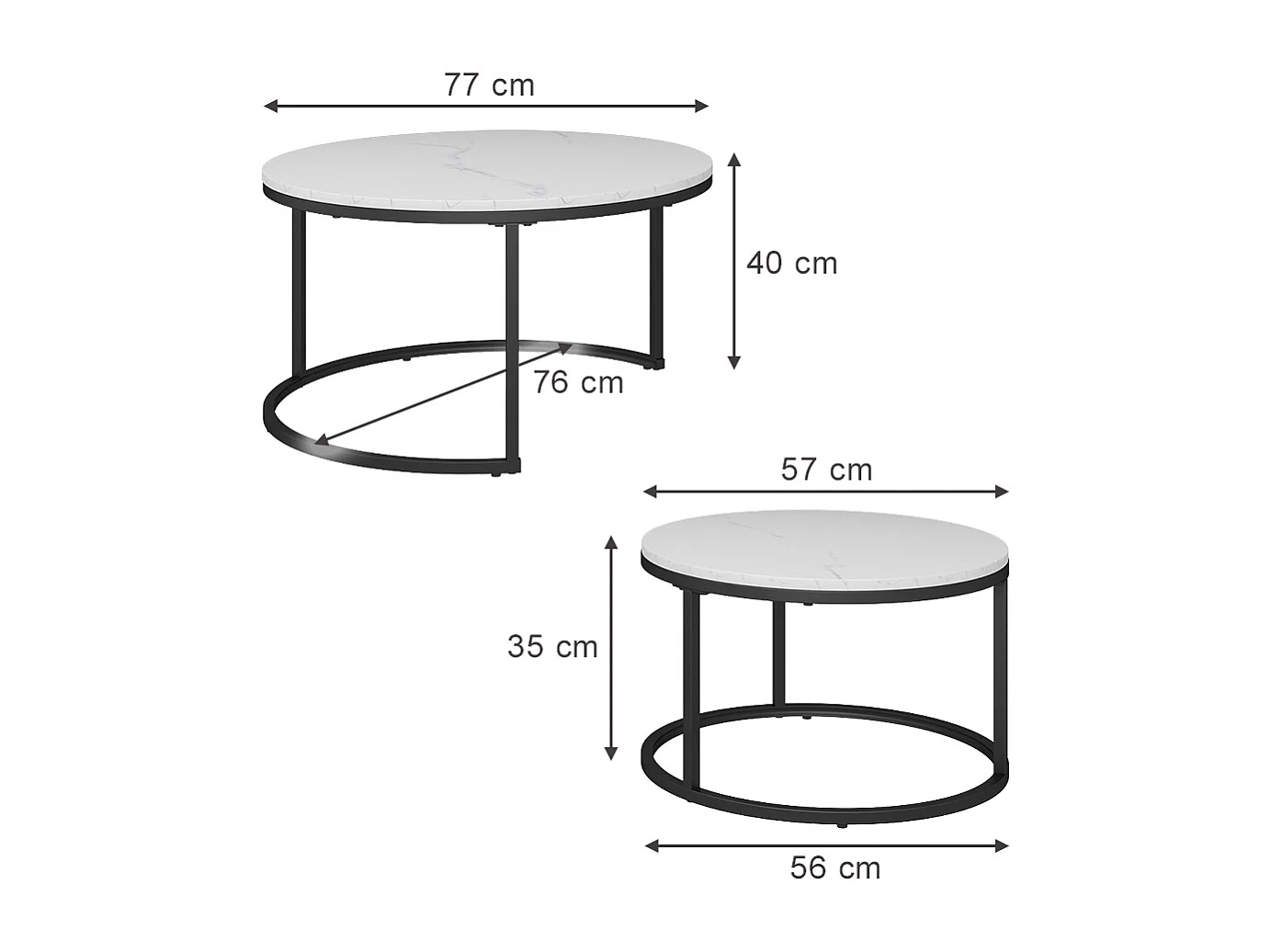 Set de tables basses blanc 77x40x40 montreal