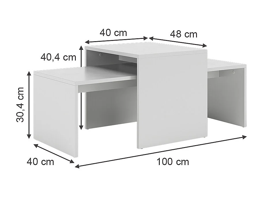 Ensemble de tables basses blanc 100x48x40.4 donat