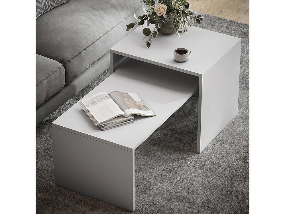 Ensemble de tables basses blanc 100x48x40.4 donat