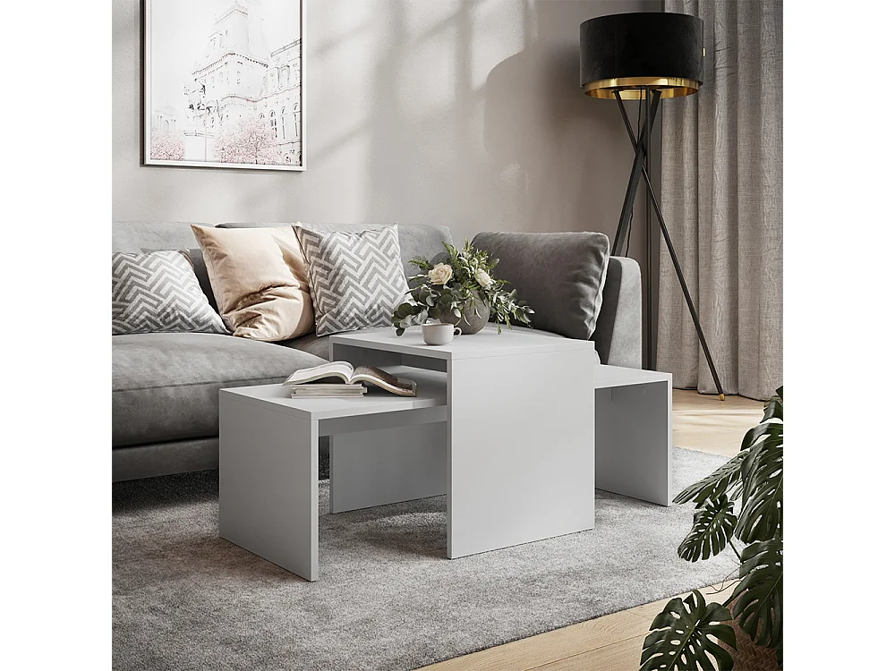 Ensemble de tables basses blanc 100x48x40.4 donat