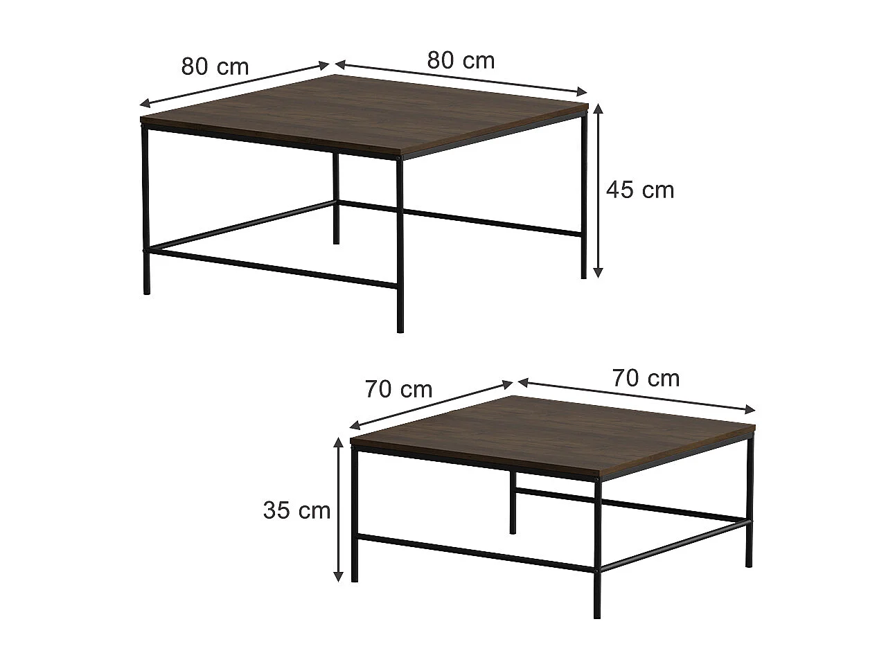 Conjunto de mesa de centro carvalho rústico/preto 80x80x45 ramio