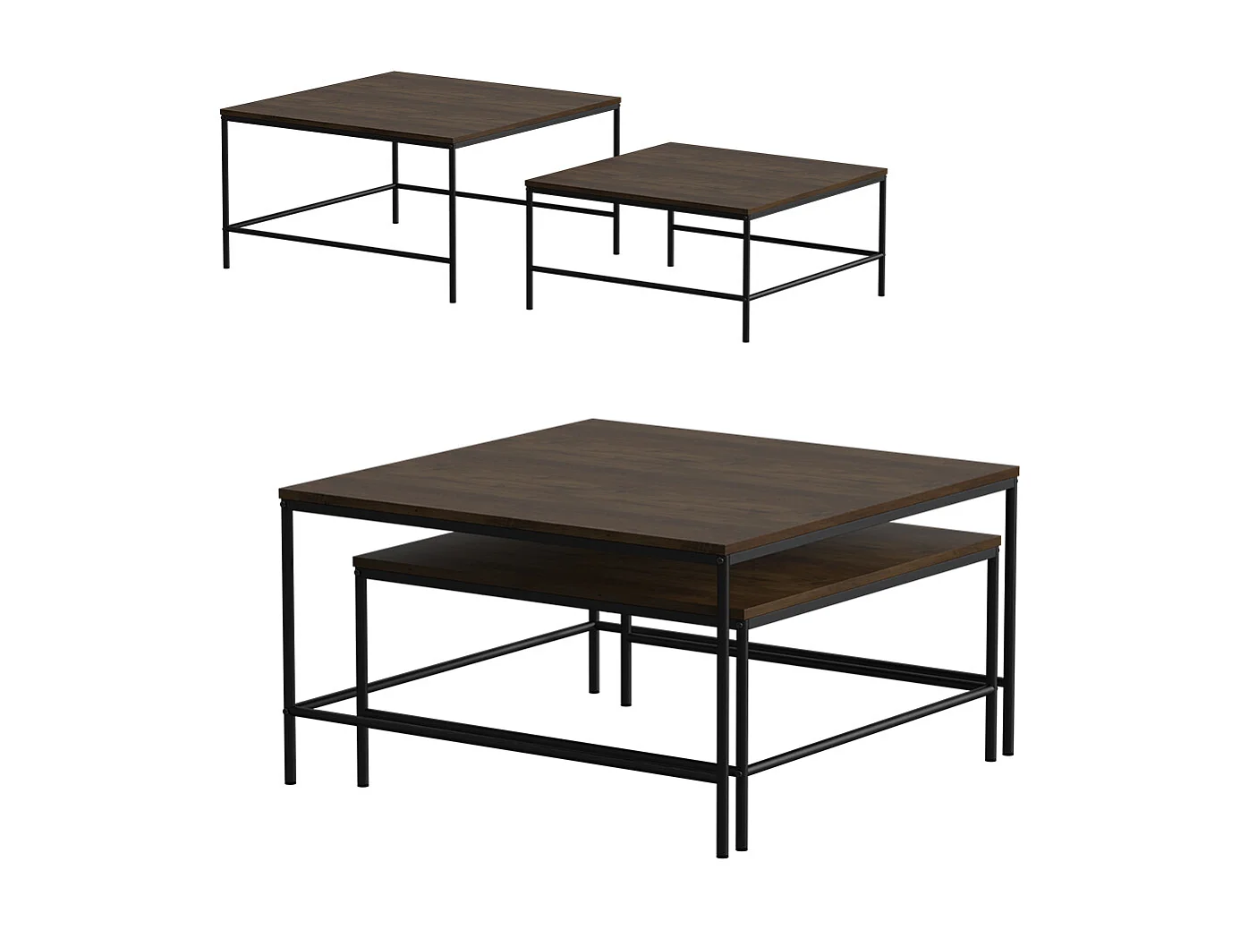Conjunto de mesa de centro carvalho rústico/preto 80x80x45 ramio