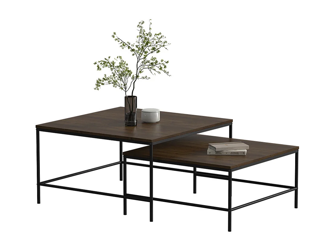 Conjunto de mesa de centro carvalho rústico/preto 80x80x45 ramio