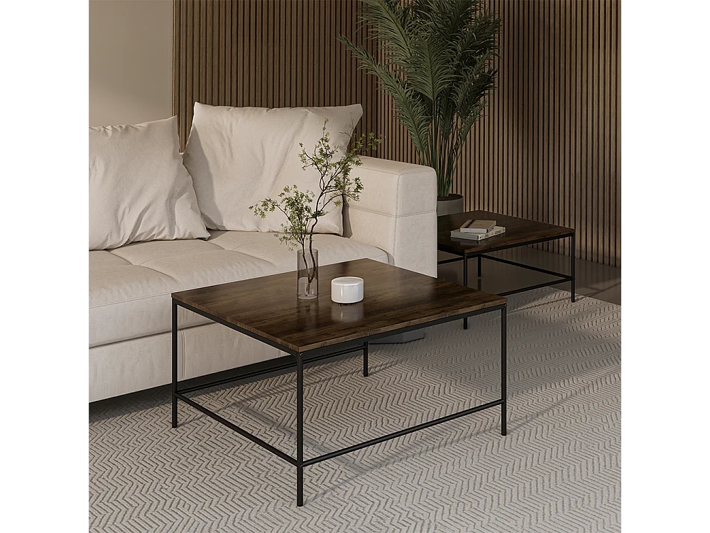 Set de tables basses chêne rustique/noir 80x80x45 ramio