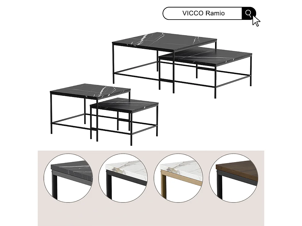 Set de tables basses chêne rustique/noir 80x80x45 ramio