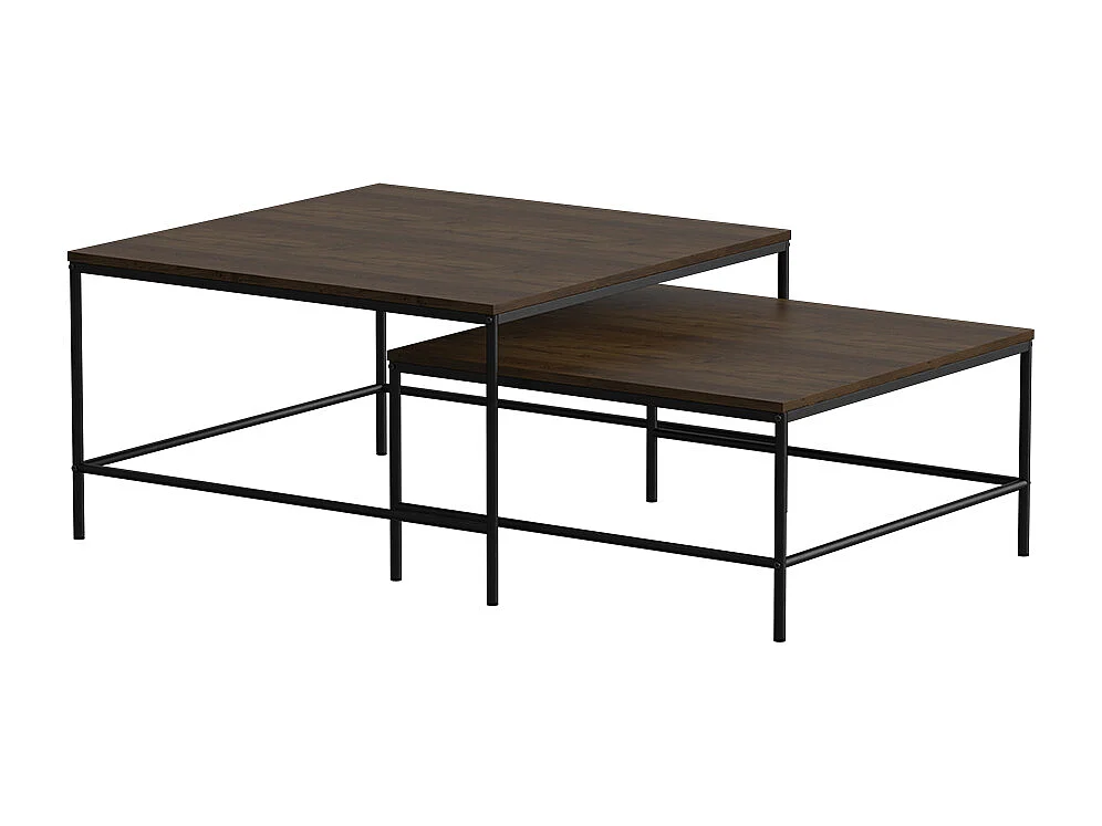 Set de tables basses chêne rustique/noir 80x80x45 ramio