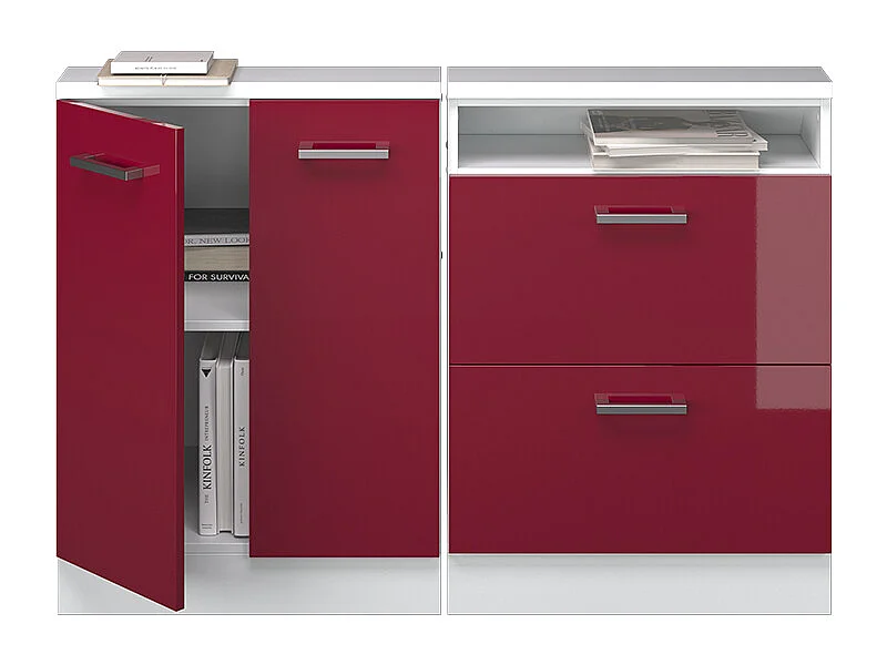 Ensembles de meuble de rangement sous pente bordeaux haute brillance/blanc 120x46x81.6 rion