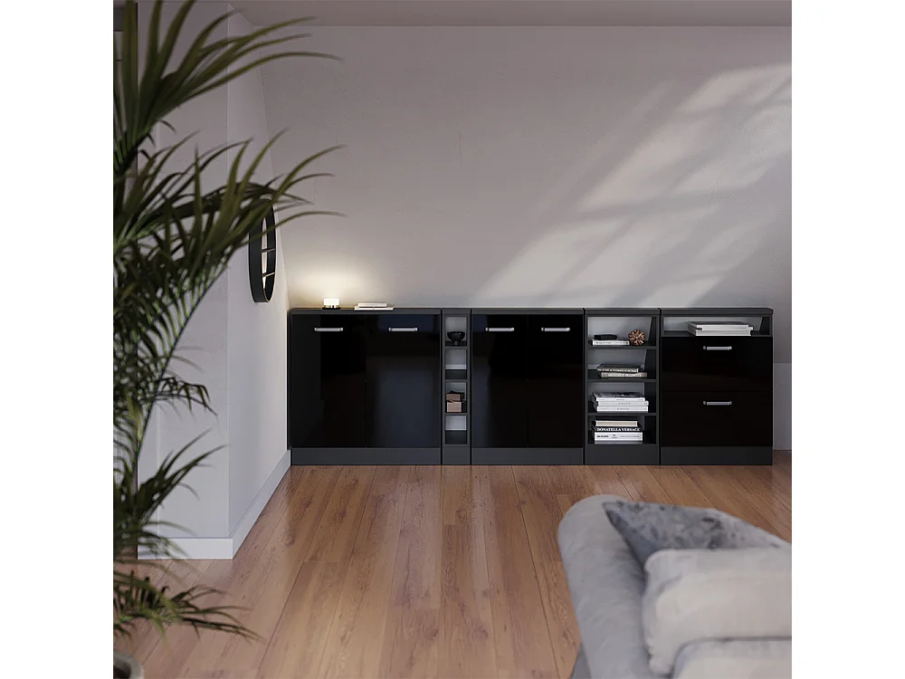 Dachschrägenschrank-Set schwarz hochglanz/anthrazit 120x46x81.6 rion