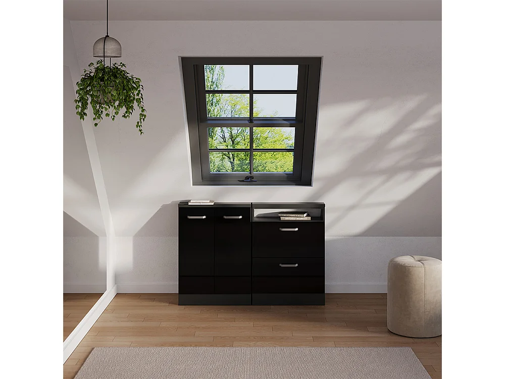 Ensembles de meuble de rangement sous pente noir brillant/anthracite 120x46x81.6 rion