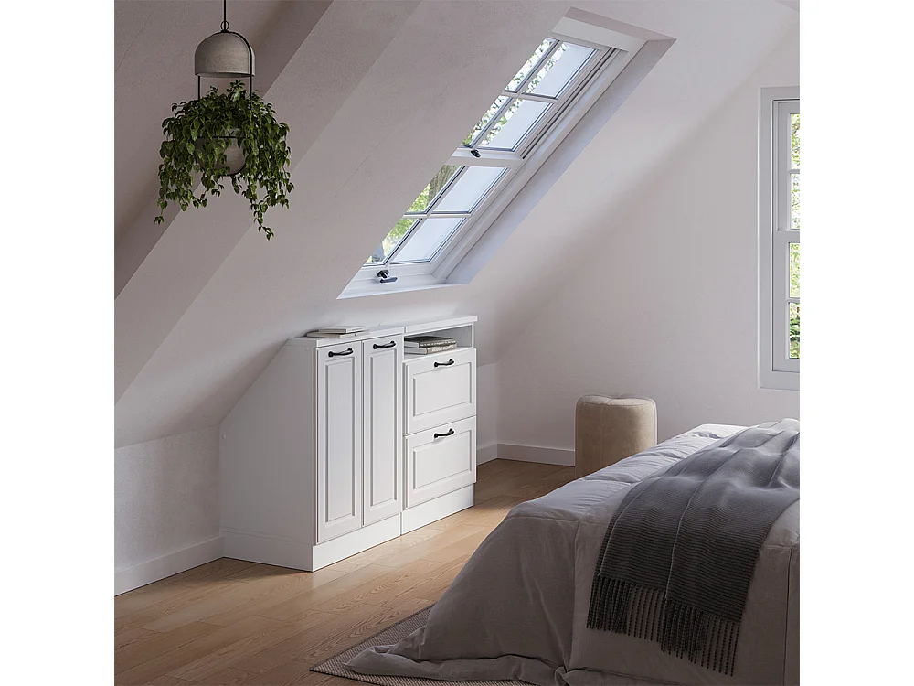 Ensembles de meuble de rangement sous pente blanc campagne/blanc 120x46x81.6 rion