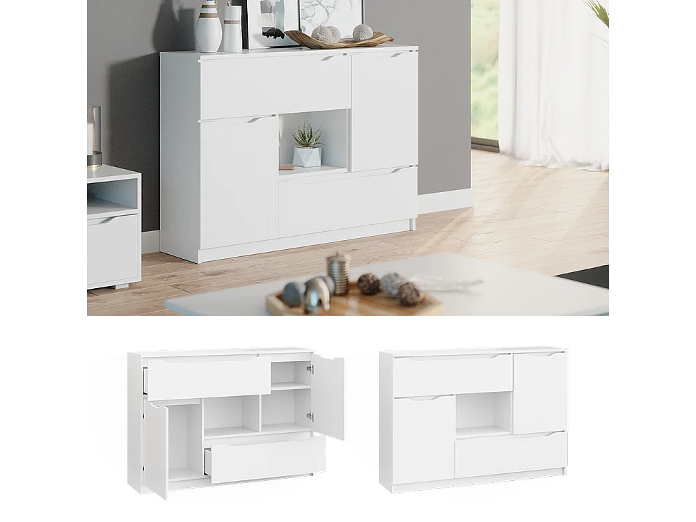 Cassettiera per camera da letto bianco 120x30x84 ruben