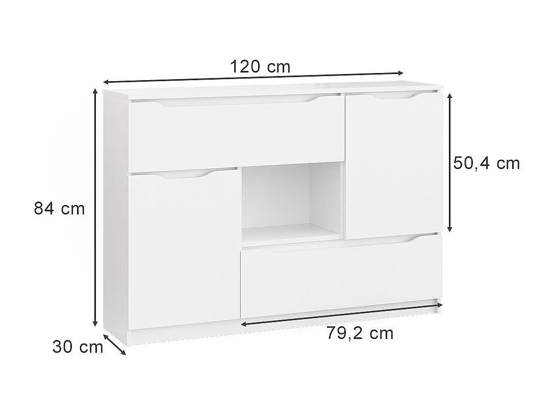 Cassettiera per camera da letto bianco 120x30x84 ruben