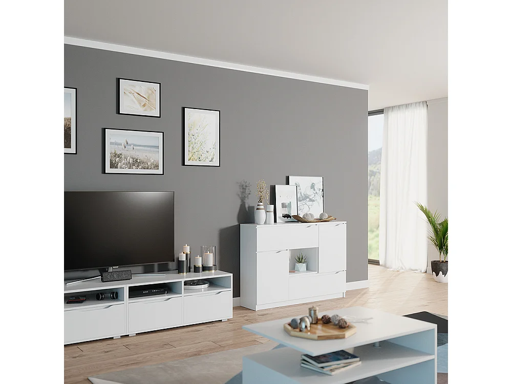 Commode avec tiroirs blanc 120x30x84 ruben