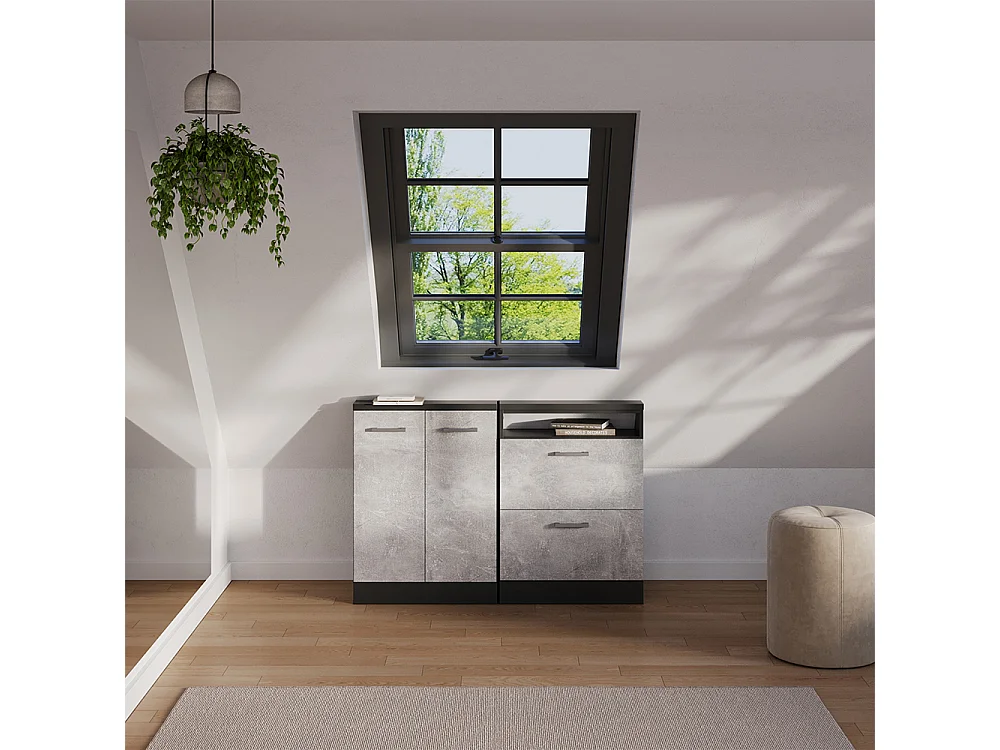 Meuble de rangement sous pente béton/anthracite 60x46x81.6 rion