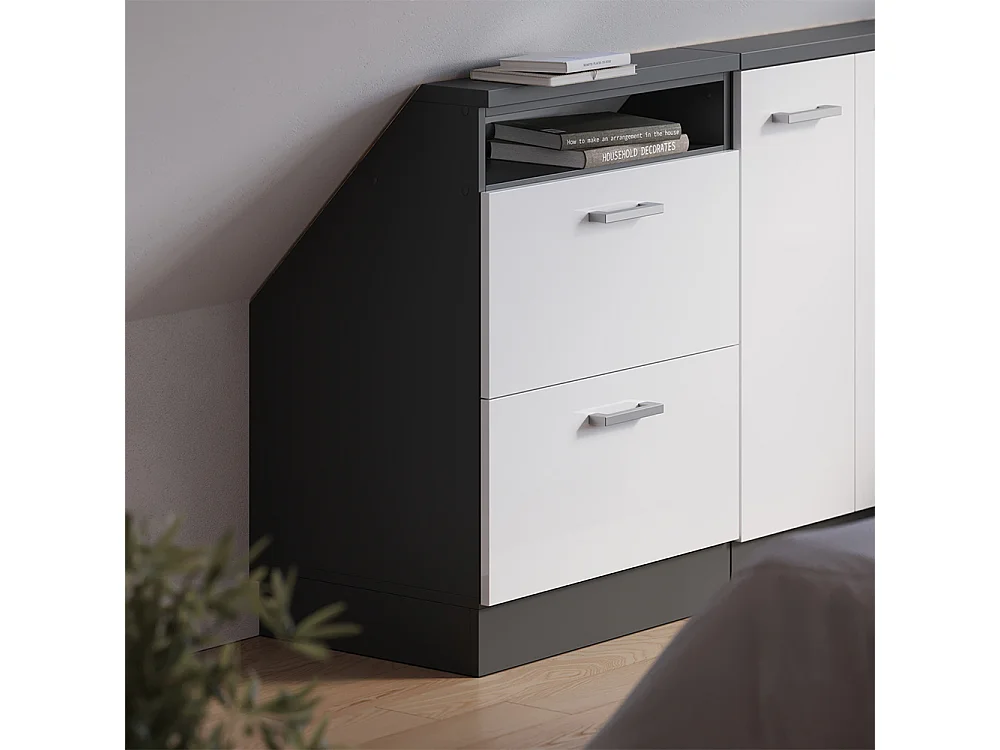 Meuble de rangement sous pente blanc brillant/anthracite 60x46x81.6 rion