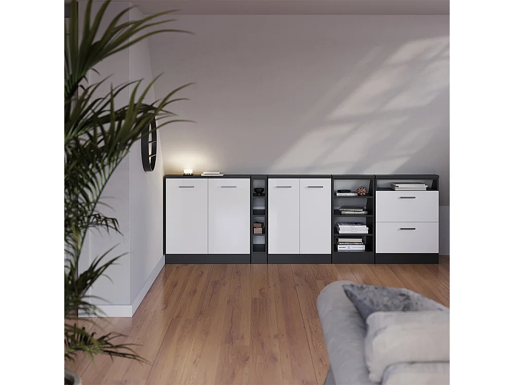 Meuble de rangement sous pente blanc brillant/anthracite 60x46x81.6 rion