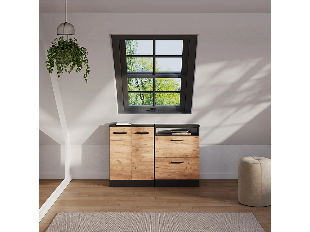 Dachschrägenschrank-Set goldkraft eiche/anthrazit 120x46x81.6 rion