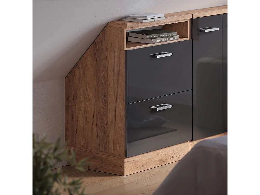 Meuble de rangement sous pente anthracite brillant/chêne doré 60x46x81.6 rion