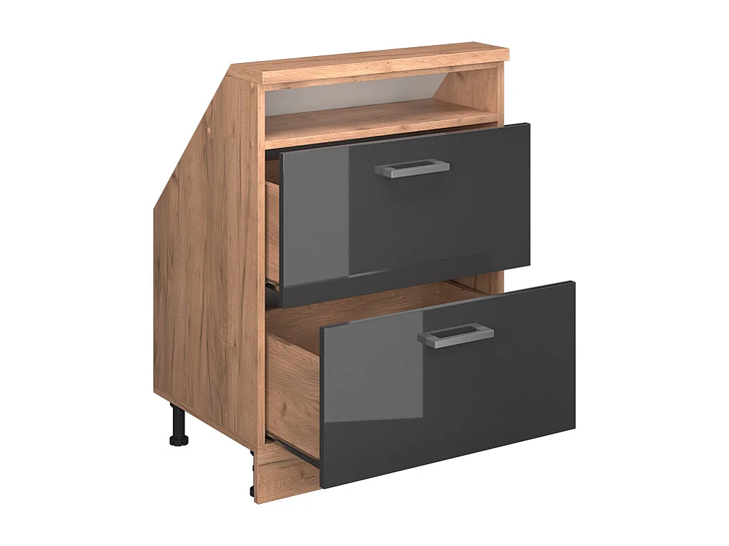 Meuble de rangement sous pente anthracite brillant/chêne doré 60x46x81.6 rion