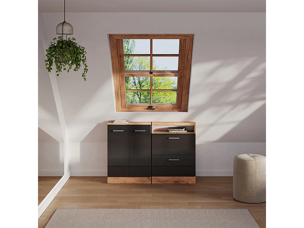 Meuble de rangement sous pente anthracite brillant/chêne doré 60x46x81.6 rion