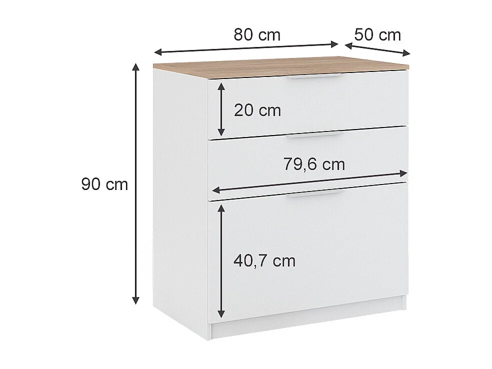 Commode avec tiroirs blanc/sonoma 50x80x90 betti
