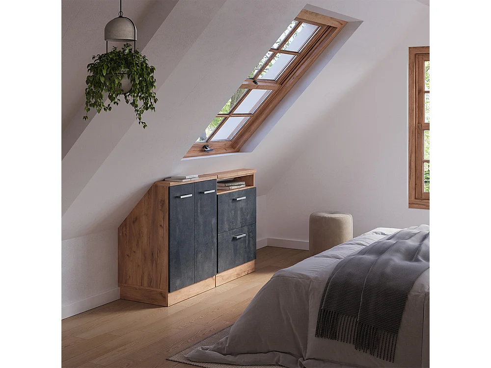 Ensembles de meuble de rangement sous pente béton noir/chêne doré 120x46x81.6 rion