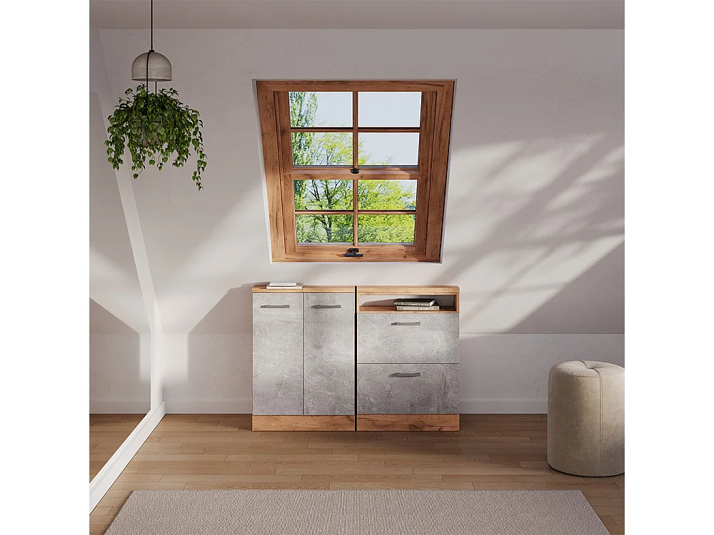 Snedtaksskåp betong/golden ek 120x46x81.6 rion