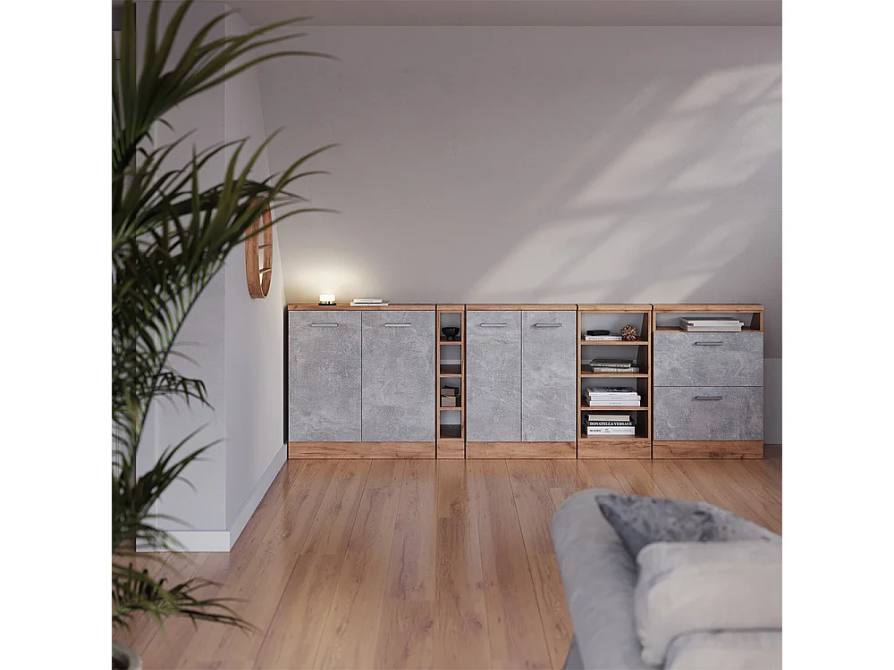 Snedtaksskåp betong/golden ek 120x46x81.6 rion