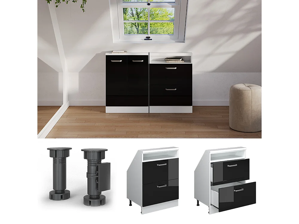 Meuble de rangement sous pente noir brillant/blanc 60x46x81.6 rion