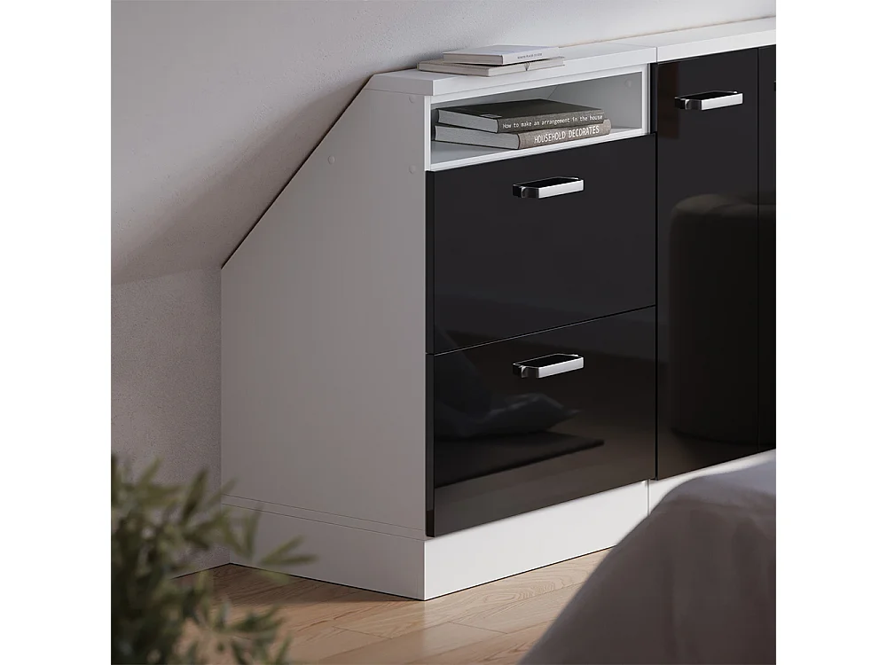 Meuble de rangement sous pente noir brillant/blanc 60x46x81.6 rion