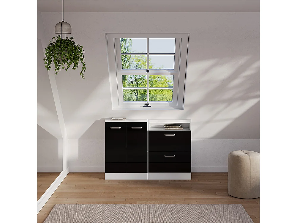 Meuble de rangement sous pente noir brillant/blanc 60x46x81.6 rion
